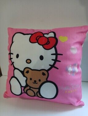 Hello Kitty Pink Zippered Pillow with Red Bow and Brown Bear